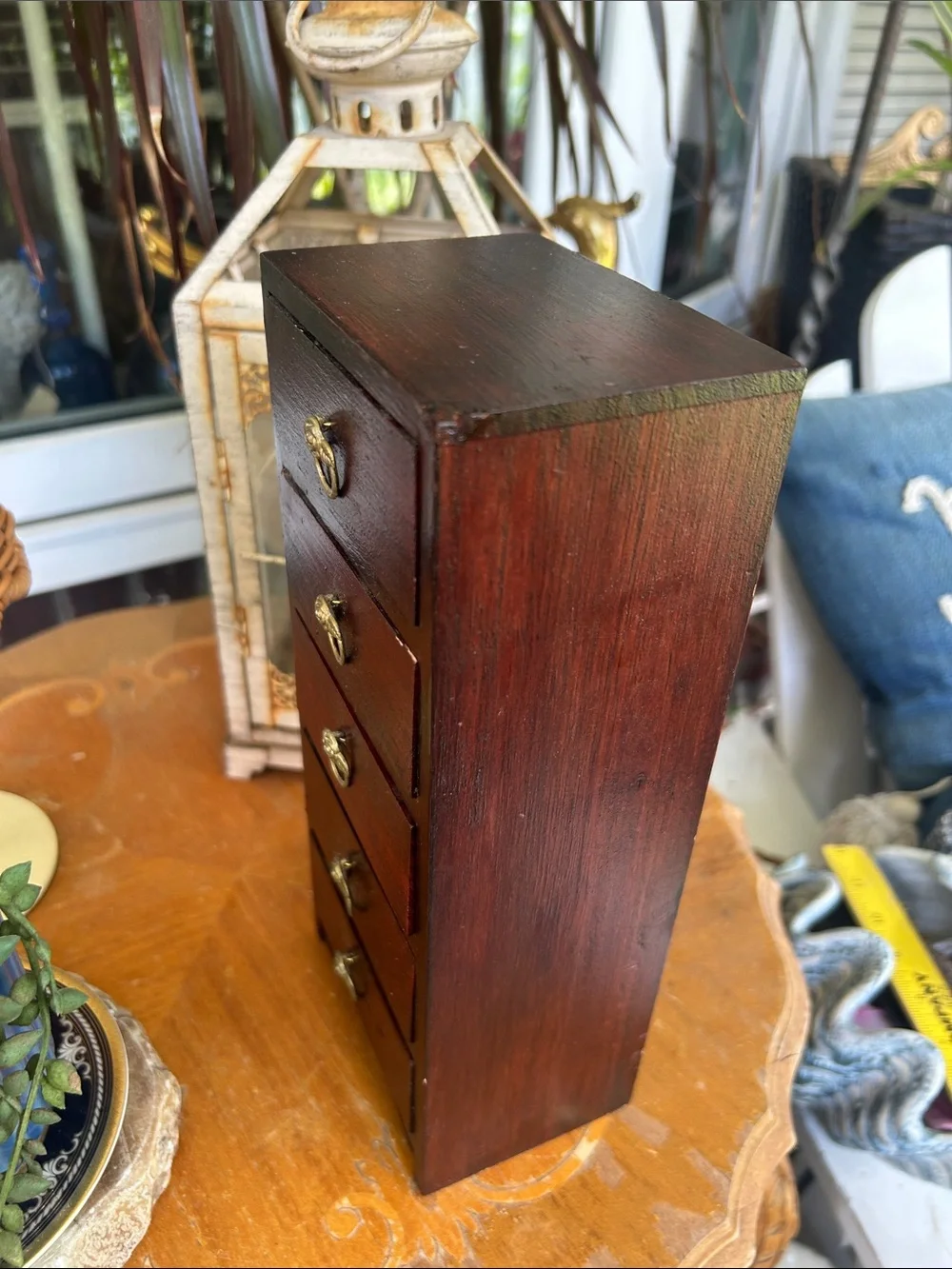 Small Red Wood 5-Drawer Jewelry Organizer